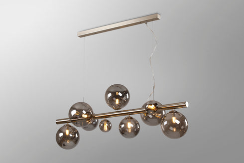 Saga Linear Pendant 9 Light Satin Nickel/Smoke Plated Glass